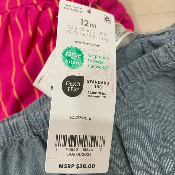 NWT Carter's 3 Piece Set Summer Onesie Top Shorts Girl's 12 Months - Picture 5 of 7